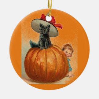 Décoration En Céramique Bébé vintage de casquette de sorcière de chat noir