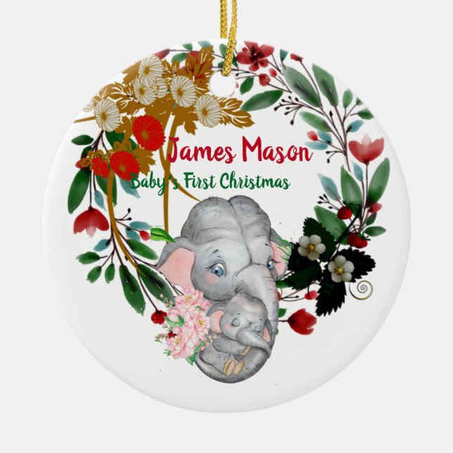 Décoration En Céramique Bébés 1er Noël Botanique Green Wreath Floral (Devant)