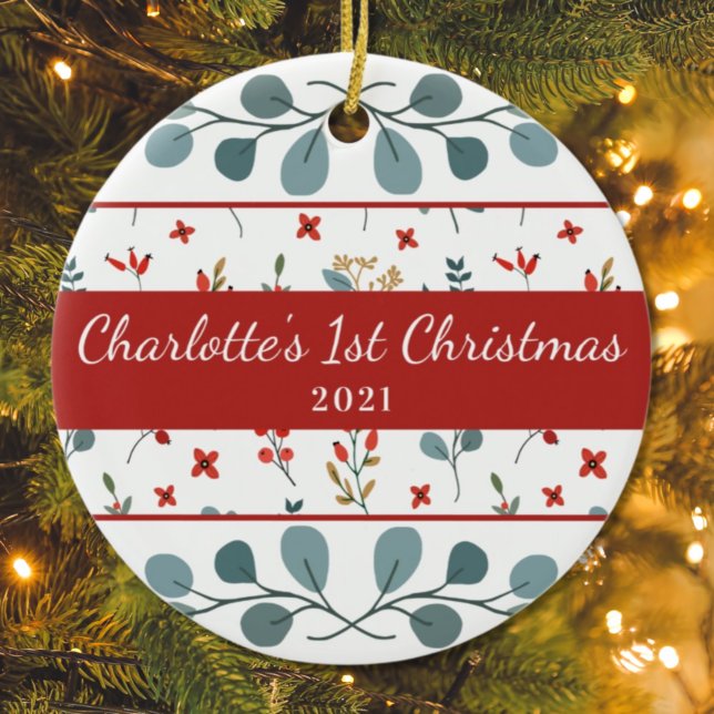 Décoration En Céramique Bébés 1er Noël Photo Eucalyptus Berries (Créateur téléchargé)