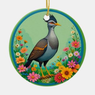 Décoration En Céramique Bel Oiseau Exotique au Repos Parmi des Fleurs Colo