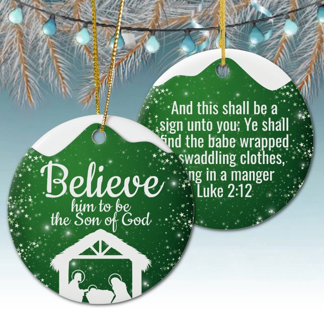 Décoration En Céramique Believe, religious Christmas Nativity Scene ⛪️ 🎄 (festive holiday design religious christmas son of god winter wonderland luke 2:12 bible scripture 🎄)