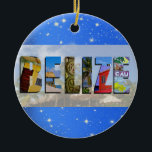 Décoration En Céramique Belize Travel Photos Tropical Beach Blue Christmas<br><div class="desc">Montrez à tous votre amour pour le pays du Belize avec cet ornement de Noël contenant des photos d'Ambergris Caye,  Caye Caulker,  et des ruines mayas. Un magnifique collage de couleurs est imposé sur une scène de plage tropicale de station balnéaire et un arrière - plan bleu.</div>