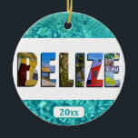 Décoration En Céramique Belize Tropical Beach Blue Ocean Christmas<br><div class="desc">Montrez à tous votre amour pour le pays du Belize avec cet ornement de Noël contenant des photos d'Ambergris Caye,  Caye Caulker,  et des ruines mayas imposées sur un arrière - plan bleu tropical de l'océan. Ajoutez l'année de votre choix.</div>