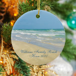 Décoration En Céramique Belle Beach House Personnalisé Nom de famille Anné<br><div class="desc">Belle décoration de plage avec de magnifiques photographies de bord de mer représentant un joli bécasseau de sable debout au bord des vagues de l'océan par une journée ensoleillée d'été. De belles vagues bleues d'eau verte roulent sur le rivage sablonneux où votre nom est personnalisé dans la jolie typographie turquoise....</div>