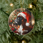 Décoration En Céramique Belle boîte avec chapeau de Santa<br><div class="desc">Ce magnifique design de Noël montre un boxeur sucré portant un chapeau de Père Noël rouge et un cravate rouge.</div>