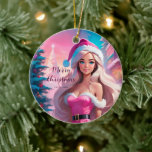 Décoration En Céramique Belle fille de Noël rose 01<br><div class="desc">Belle illustration d'une belle fille en robe rose et casquette du Père Noël avec boîte cadeau près du sapin de Noël. Choisissez cette adorable fille dans les suites Père Noël entourée de l'atmosphère magique de Christimas pour célébrer vos vacances avec joie et une touche de magie. Vous pouvez trouver tous...</div>