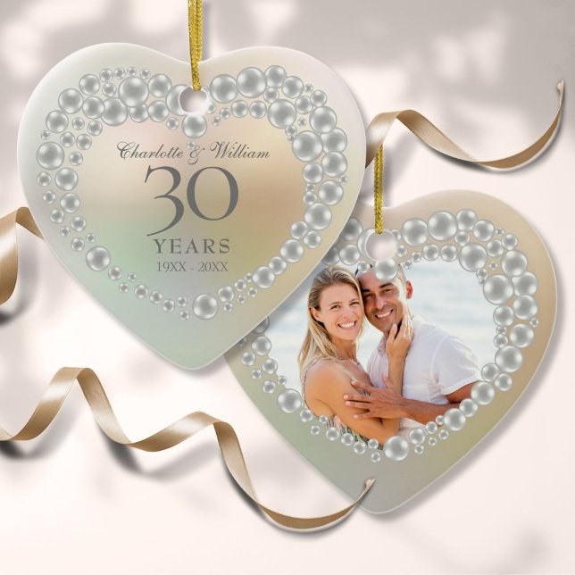 Décoration En Céramique Belle Perle 30e anniversaire Photo (Beautiful Pearl 30th Anniversary Photo Ceramic Ornament)