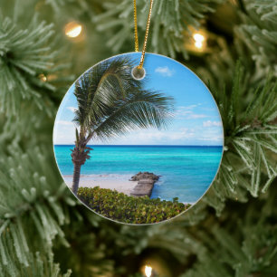 Décoration En Céramique Belle plage tropicale, arbre à palme venteux