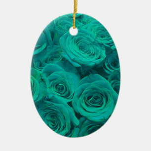 Décoration En Céramique Belles fleurs turquoises roses turquoises