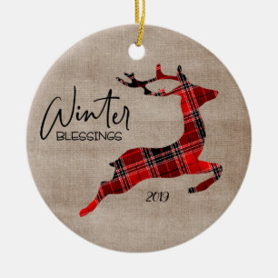 Décoration En Céramique Bénédiction hivernale Plaid Reindeer