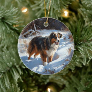 Décoration En Céramique Berger Australien Laissez Tomber la Neige Noël