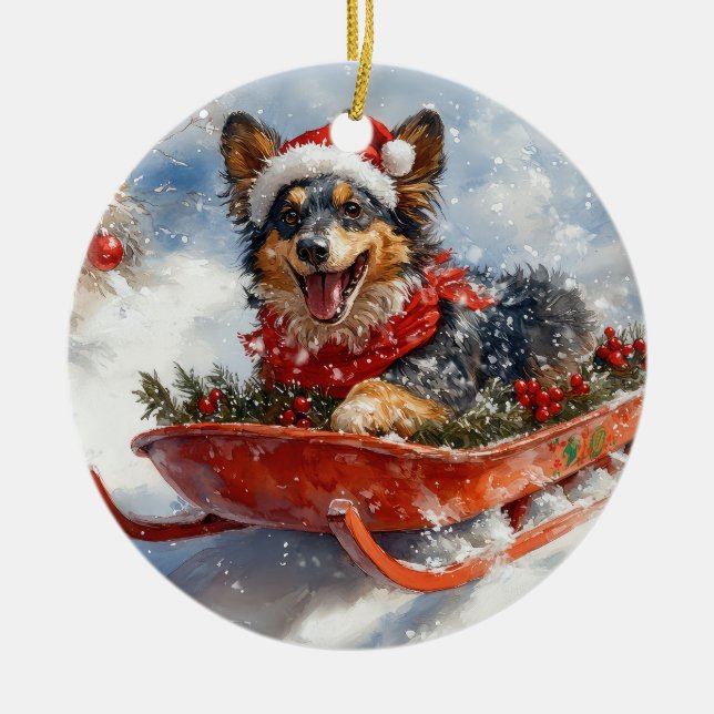 Décoration En Céramique Berger belge en luge Laisser neiger Noël (Devant)