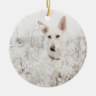 Décoration En Céramique Berger blanc allemand dans la neige