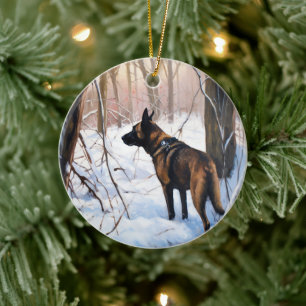 Décoration En Céramique Berger Malinois belge Qu'il neige Noël