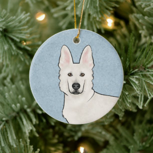 Décoration En Céramique Berger suisse blanc GSD mignon Chien tête bleu