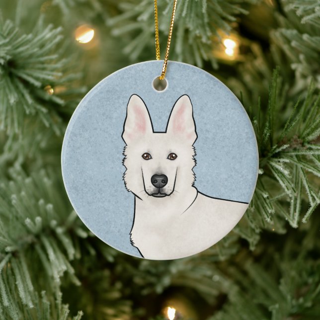 Décoration En Céramique Berger suisse blanc GSD mignon Chien tête bleu (Arbre)