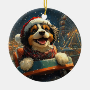 Décoration En Céramique Bernedoodle Chien Montagnes Russes Noël