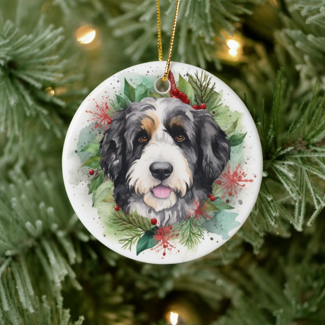 Décoration En Céramique Bernedoodle Christmas Wreath Festive Pup (Arbre)