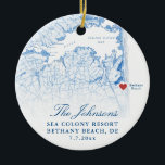 Décoration En Céramique Bethany Beach DE Map Marine Mariage Photo Noël<br><div class="desc">Commémorez votre Bethany Beach, Delaware mariage avec notre élégante carte marine bleue côtière Delaware carte personnalisée ornement de Noël. Doté de la photo mariage du couple au dos, ce gardien capte magnifiquement le charme de votre journée spéciale. Idéal pour célébrer des lieux comme The Addy Sea, Sea Colony Resort, Bear...</div>