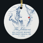 Décoration En Céramique Bethany Beach DE Map Marine Mariage Photo Noël<br><div class="desc">Commémorez votre Bethany Beach, Delaware mariage avec notre élégante carte marine bleue côtière Delaware carte personnalisée ornement de Noël. Doté de la photo mariage du couple au dos, ce gardien capte magnifiquement le charme de votre journée spéciale. Idéal pour célébrer des lieux comme The Addy Sea, Sea Colony Resort, Bear...</div>