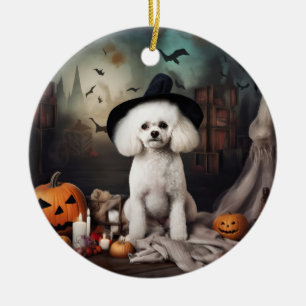 Décoration En Céramique Bichon Frise Citrouilles Halloween Épouvantable