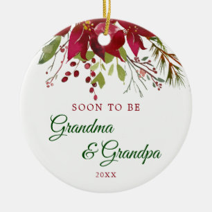 Décoration En Céramique Bientôt être grand-mère et grand-père cadeau   Gra