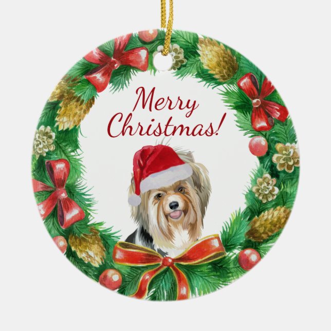 Décoration En Céramique Biewer Terrier Joyeux Noël (Devant)