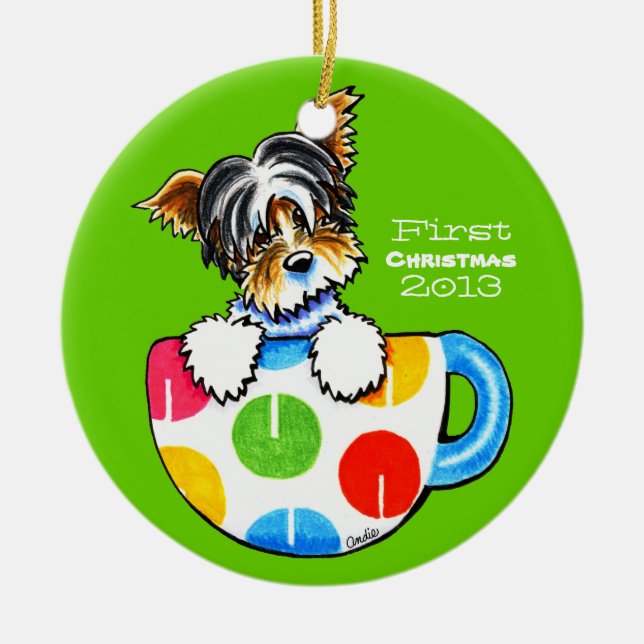 Décoration En Céramique Biewer Yorkie First Christmas Custom (Devant)