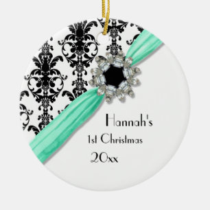 Décoration En Céramique Bijou vintage Boucle noir blanc Damas ruban