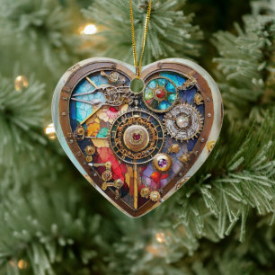Décoration En Céramique Bijoux et cœur de verre teinté Série Steampunk