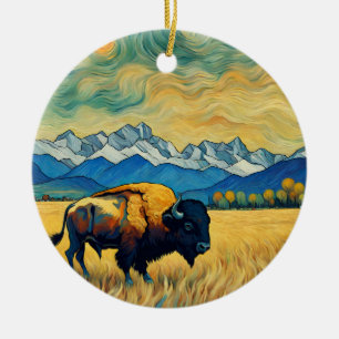 Décoration En Céramique Bison de Yellowstone rustique