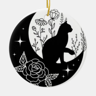 Décoration En Céramique Black and White Cat Moon Window Suncatcher