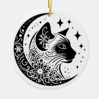 Décoration En Céramique Black and White Cat Moon Window Suncatcher