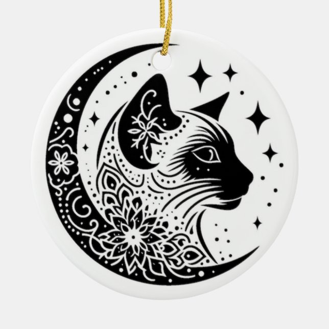 Décoration En Céramique Black and White Cat Moon Window Suncatcher (Devant)