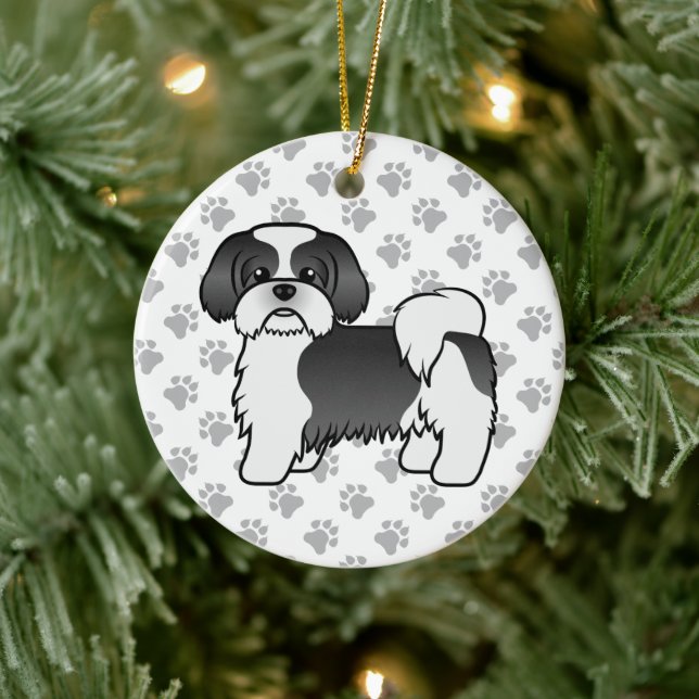 Décoration En Céramique Black and White Shih Tzu Cute Cartoon Dog (Arbre)