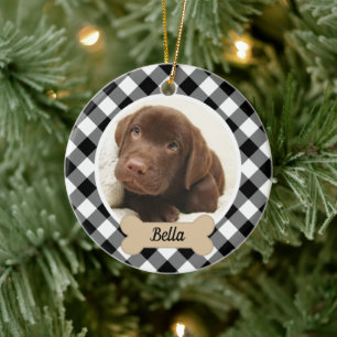 Décoration En Céramique Black Buffalo Plaid Custom Puppe Chien Photo
