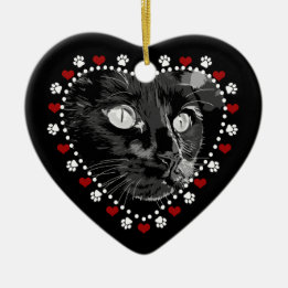 Décoration En Céramique Black Cat Holiday Double Coeur Ornament