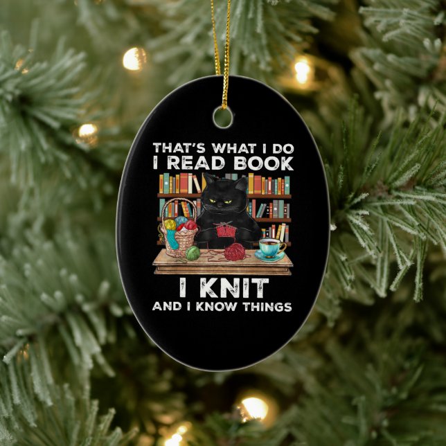 Décoration En Céramique Black Cat Red Book Knit Writer Reader Bookaholic (Arbre)