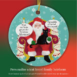 Décoration En Céramique Black Cat Visites Père Noël Funny Photo personnali<br><div class="desc">Les animaux sont de famille. Que demanderait votre chat noir aux pattes Père Noël comme cadeau de Noël ? Une machine à traiter ? La fin de l'aspirateur ? Pour être un chat unique ? Laissez votre imagination et votre familiarité avec votre chat personnaliser ce drôle de ornement de Noël....</div>