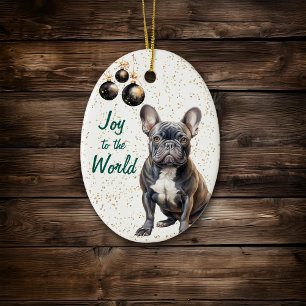 Décoration En Céramique Black French Bulldog Joy to the World Christmas