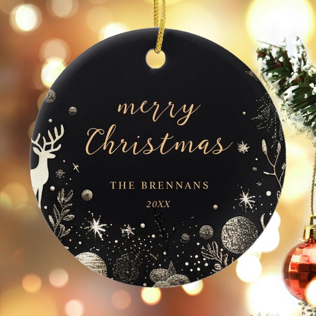 Décoration En Céramique Black Gold Noël moderne Elegant Festive unique (Black Gold Christmas Modern Elegant Festive Unique Ceramic Ornament)