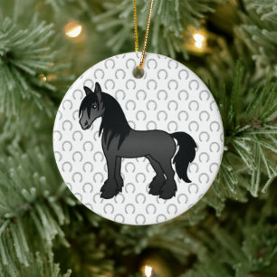 Décoration En Céramique Black Gypsy Vanner Clydesdale Shire Cartoon Horse