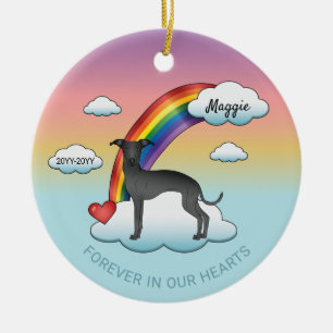Décoration En Céramique Black Italian Greyhound Cute Dog Rainbow Memorial
