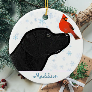 Décoration En Céramique Black Lab Cardinal de Noël - adorable chien du Lab