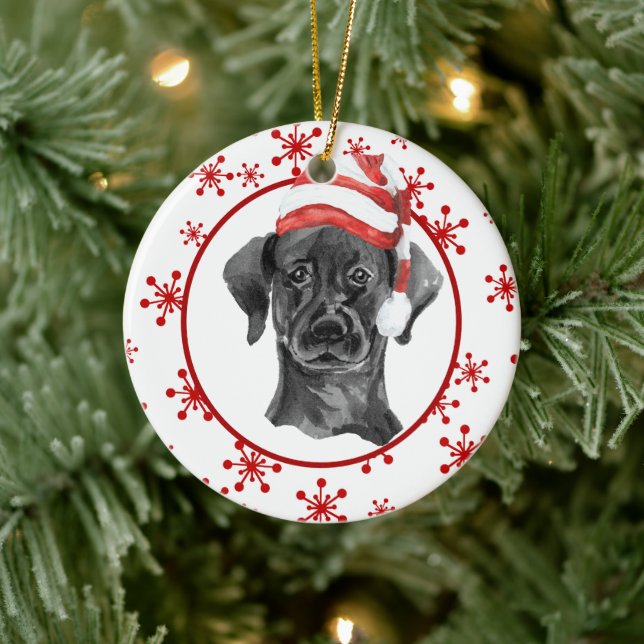 Décoration En Céramique Black Lab Santa Hat Red Snowflake (Arbre)
