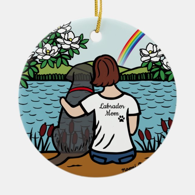 Décoration En Céramique Black Labrador Angel et maman Brown (Devant)