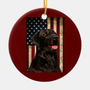 Décoration En Céramique Black Labrador Gift États-Unis Drapeau Propriétair