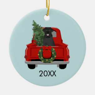 Décoration En Céramique Black Labrador Red Christmas Truck
