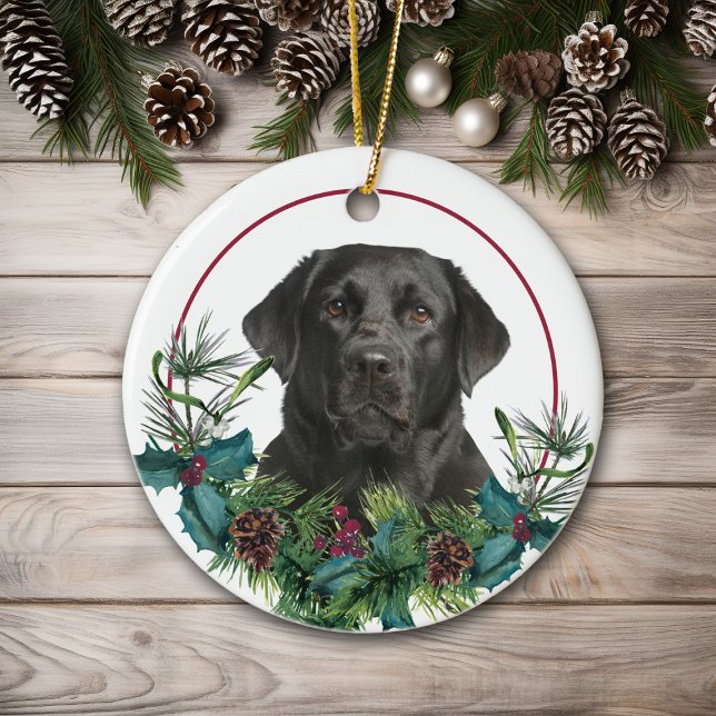Décoration En Céramique Black Labrador Retriever Chien Wreath À feuillage  (Créateur téléchargé)
