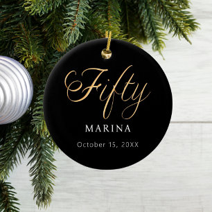 Décoration En Céramique Black or script nom 50e anniversaire